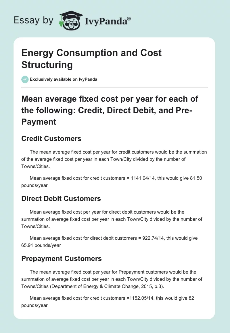 Energy Consumption and Cost Structuring. Page 1