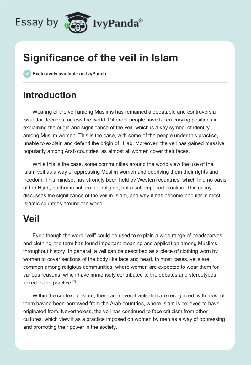 Significance of the veil in Islam. Page 1