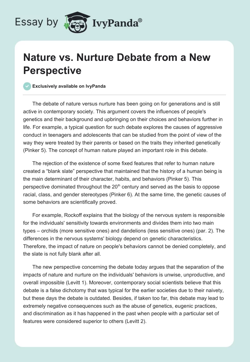 Nature vs. Nurture Debate from a New Perspective. Page 1