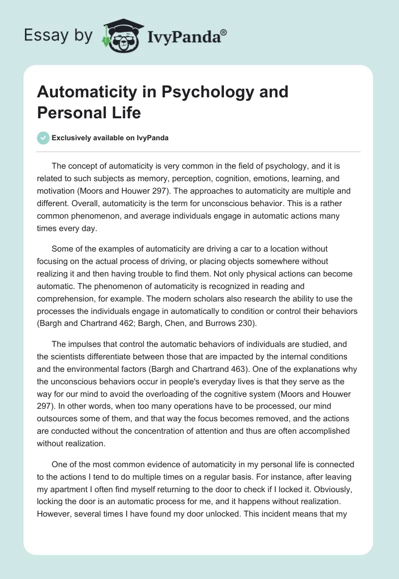 Automaticity in Psychology and Personal Life. Page 1