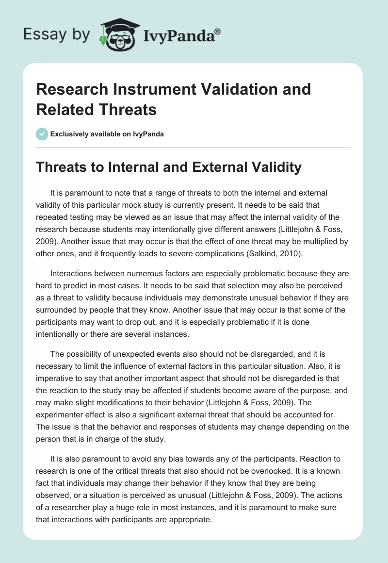 Research Instrument Validation and Related Threats. Page 1