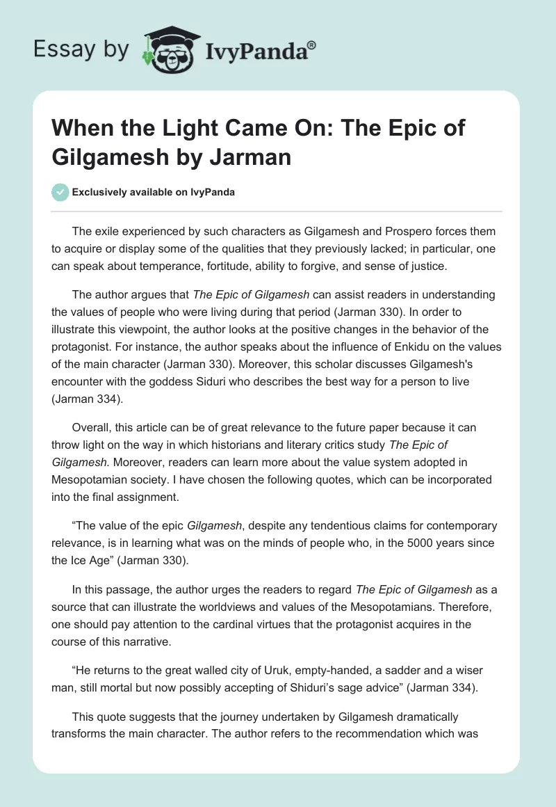"When the Light Came On: The Epic of Gilgamesh" by Jarman. Page 1