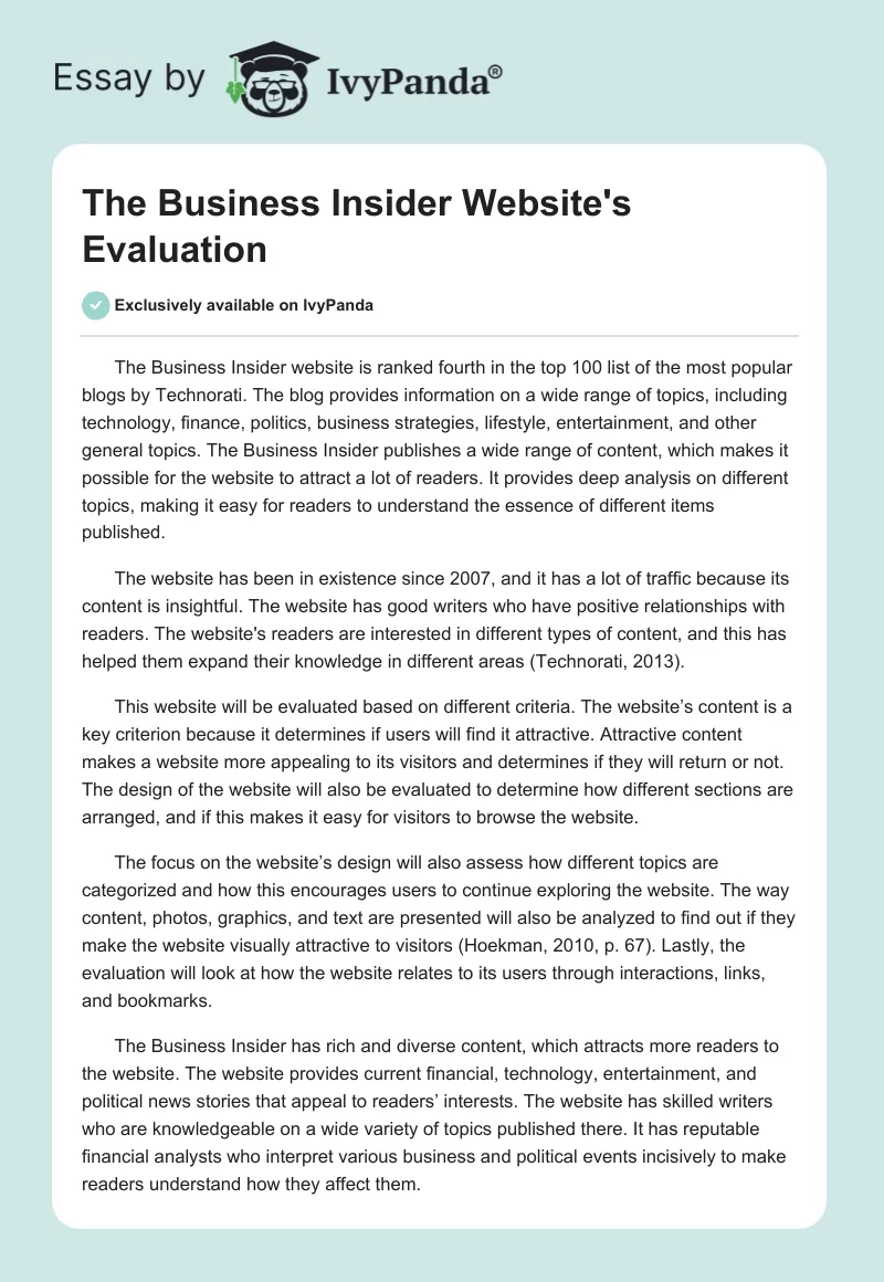 The Business Insider Website's Evaluation. Page 1