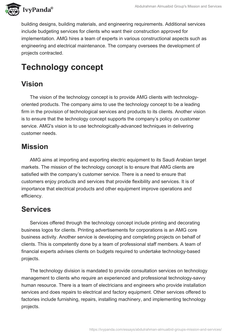 Abdulrahman Almuaibid Group's Mission and Services. Page 2