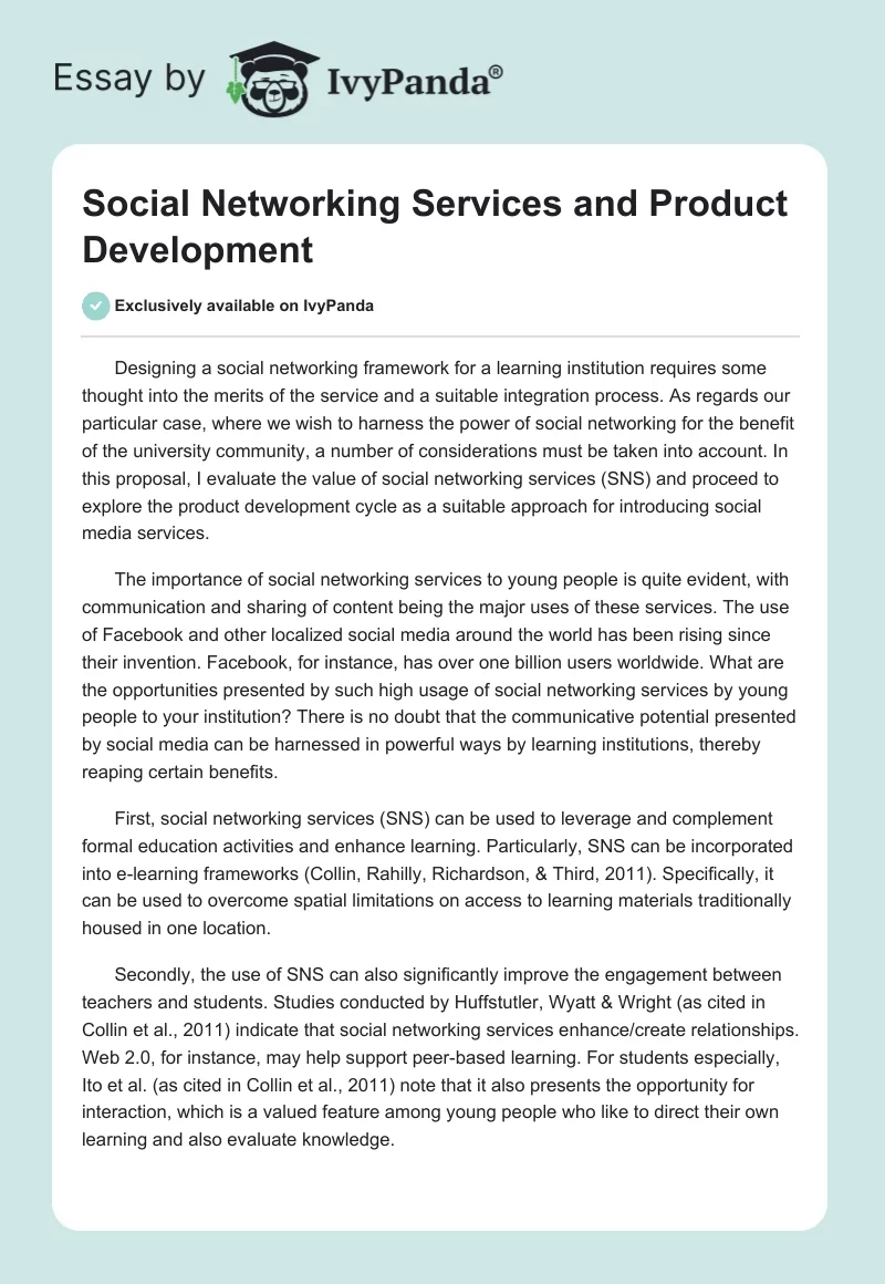 Social Networking Services and Product Development. Page 1