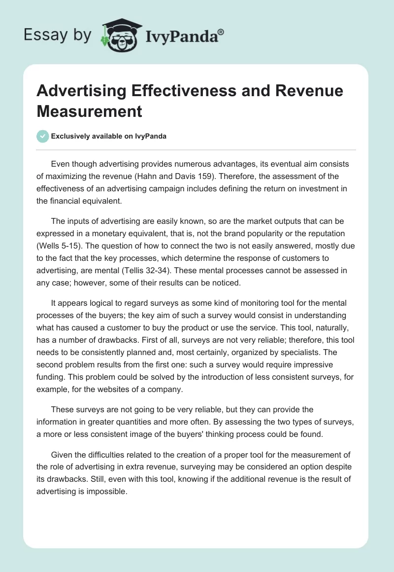 Advertising Effectiveness and Revenue Measurement. Page 1