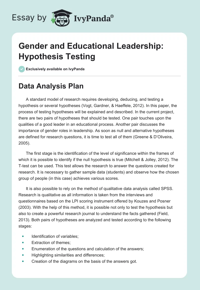 Gender and Educational Leadership: Hypothesis Testing. Page 1