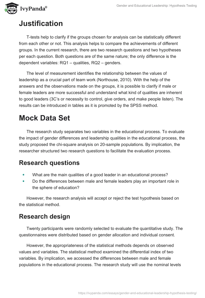 Gender and Educational Leadership: Hypothesis Testing. Page 2