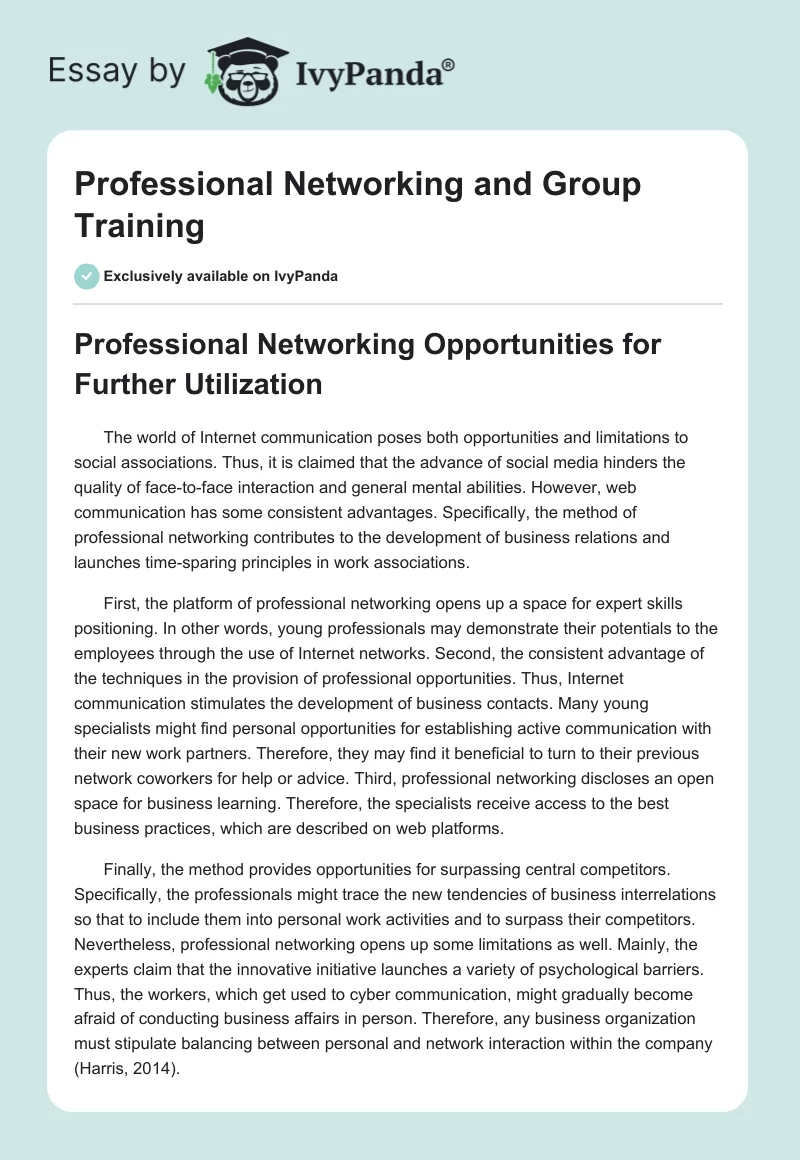 Professional Networking and Group Training. Page 1