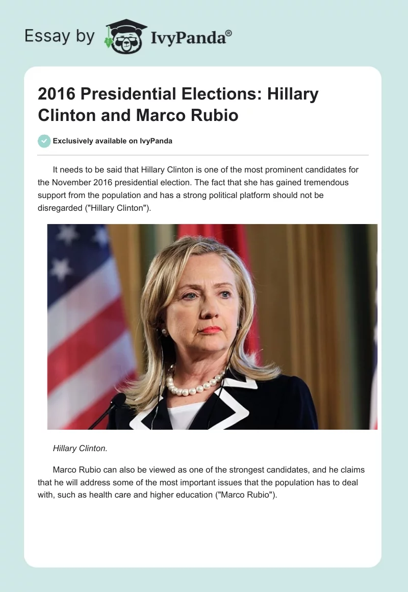 2016 Presidential Elections: Hillary Clinton and Marco Rubio. Page 1