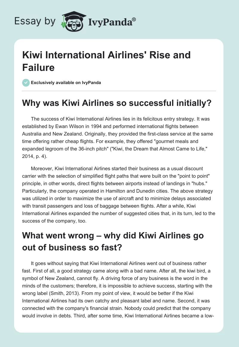 Kiwi International Airlines' Rise and Failure. Page 1