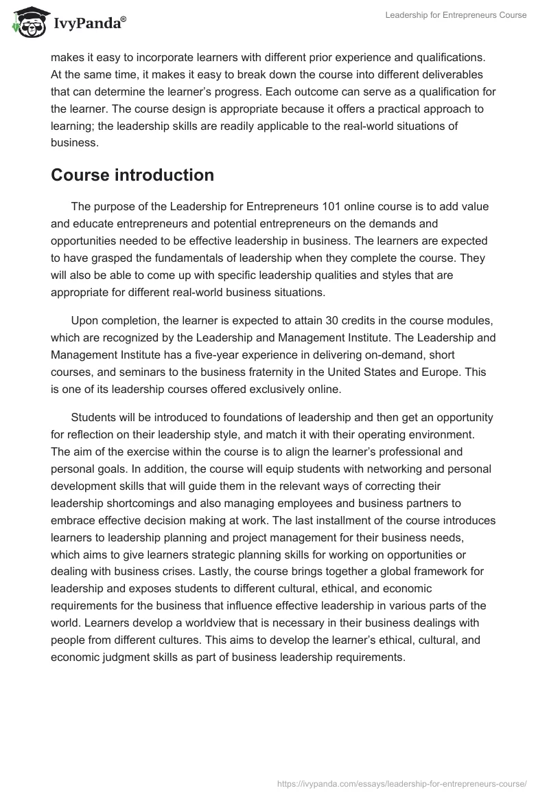 Leadership for Entrepreneurs Course. Page 3