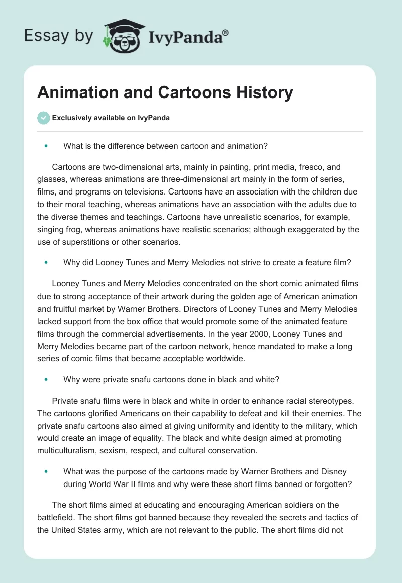 Animation and Cartoons History. Page 1