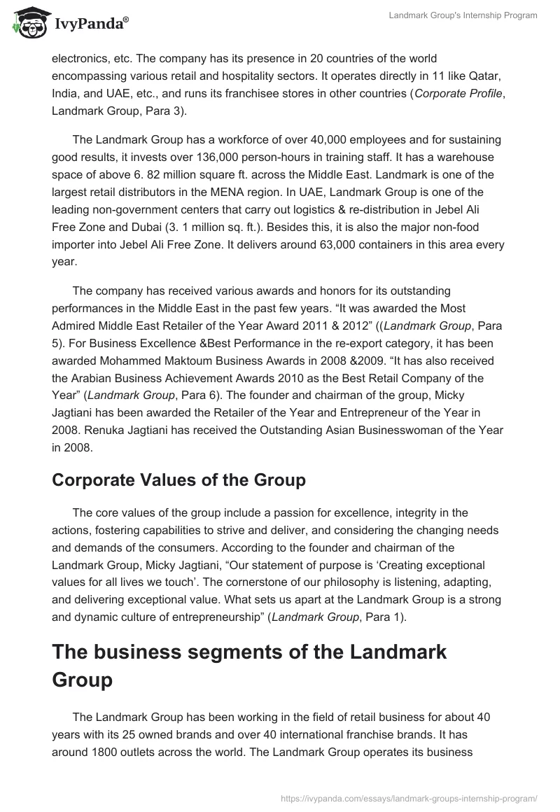 Landmark Group's Internship Program. Page 3