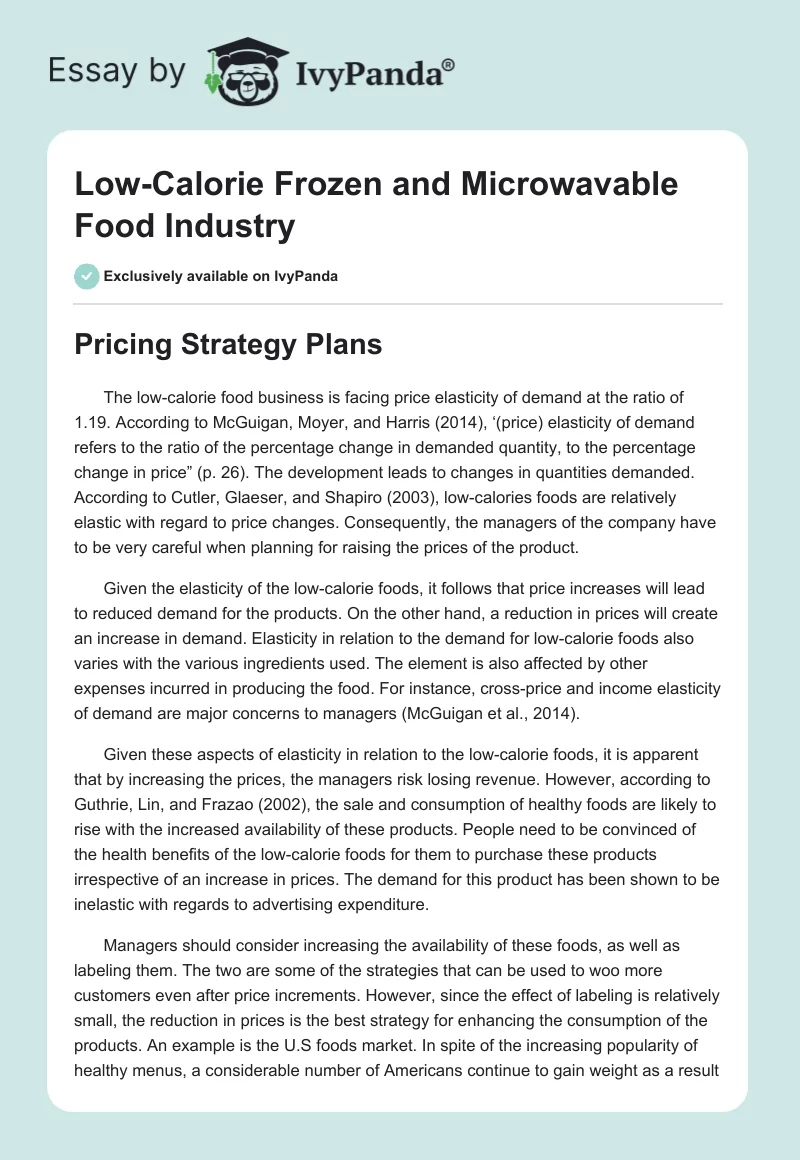 Low-Calorie Frozen and Microwavable Food Industry. Page 1
