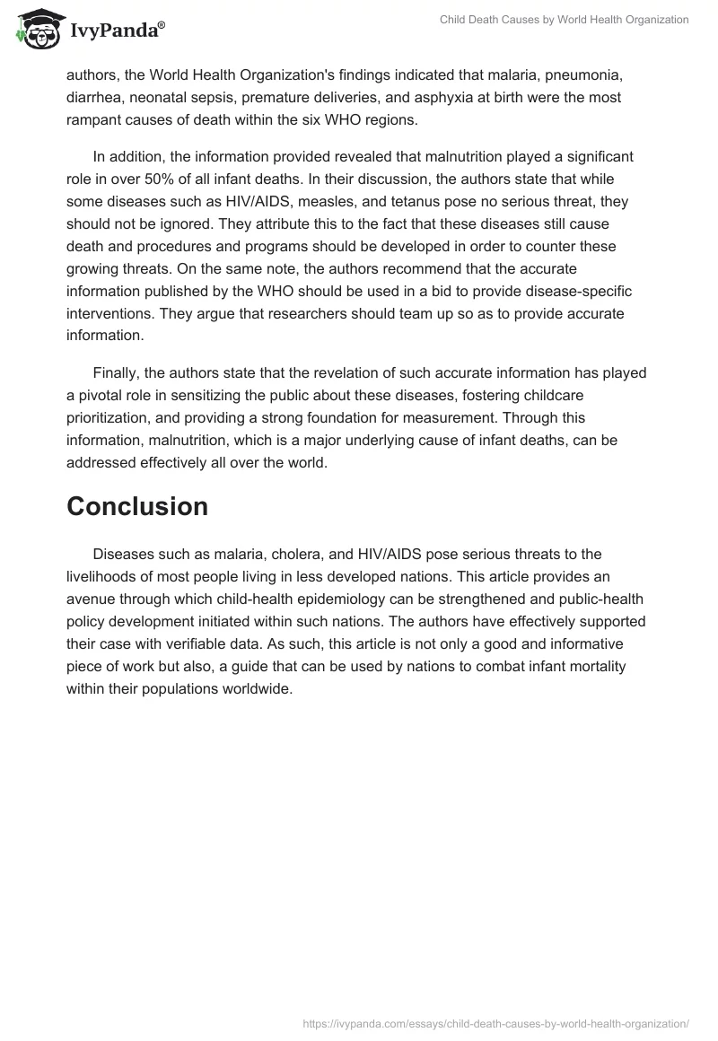 Child Death Causes by World Health Organization. Page 2