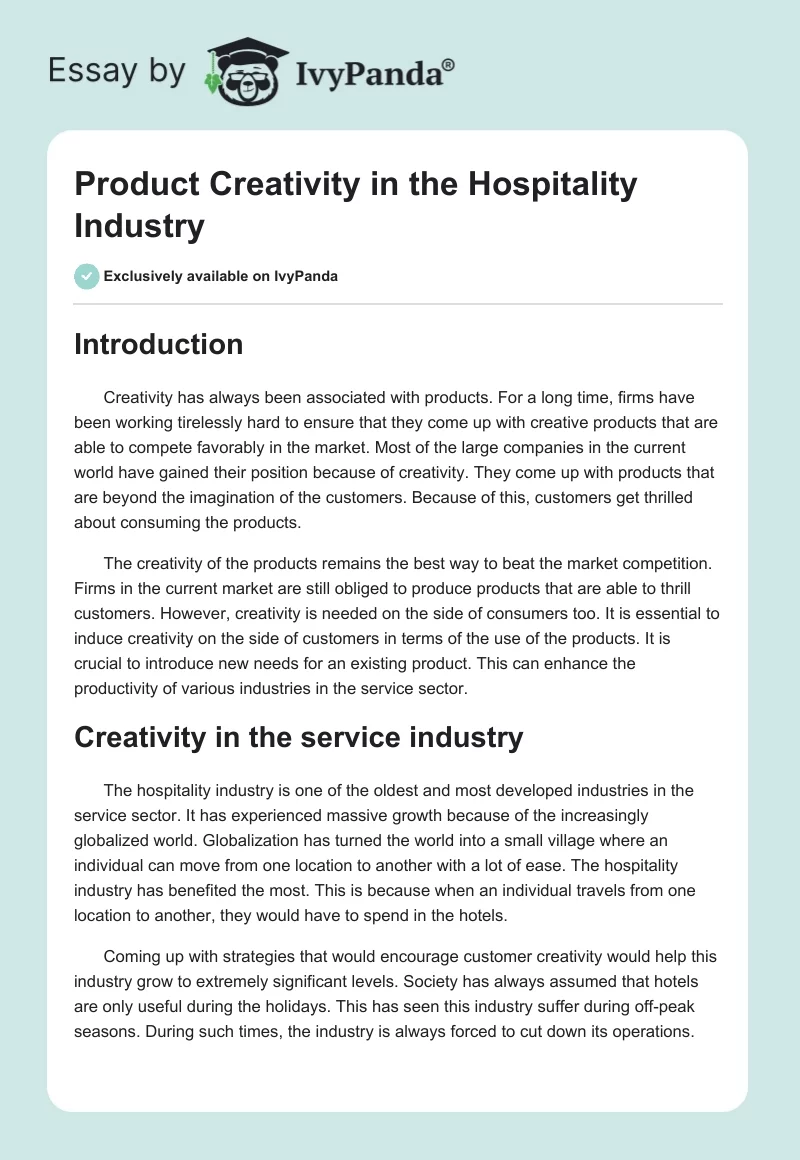 Product Creativity in the Hospitality Industry. Page 1