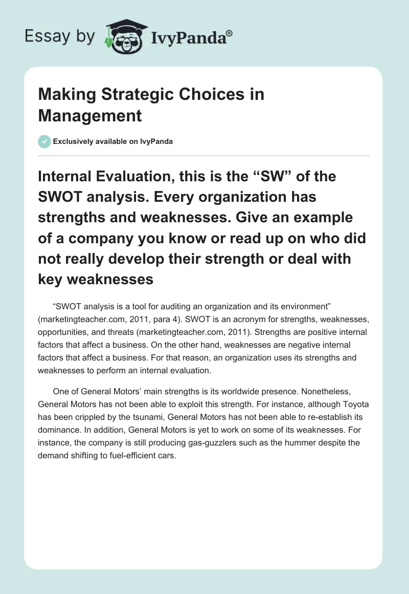 Making Strategic Choices in Management. Page 1