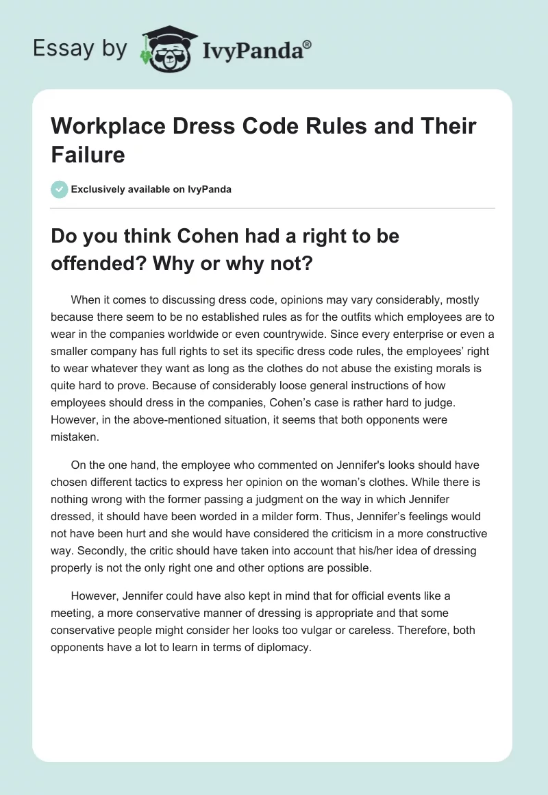 Workplace Dress Code Rules and Their Failure. Page 1