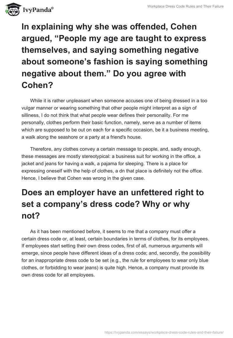 Workplace Dress Code Rules and Their Failure. Page 2