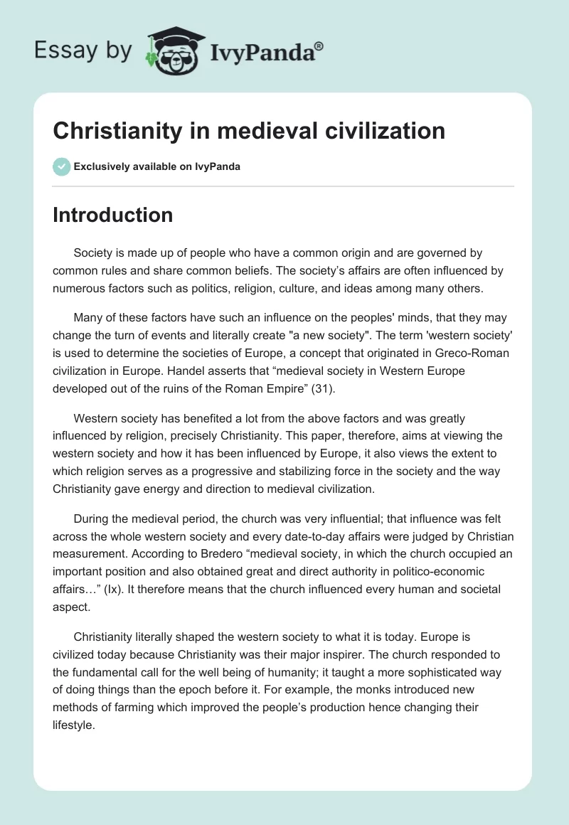 Christianity in Medieval Civilization. Page 1