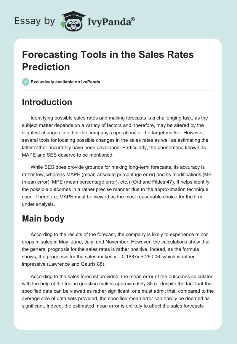 Forecasting Tools in the Sales Rates Prediction. Page 1