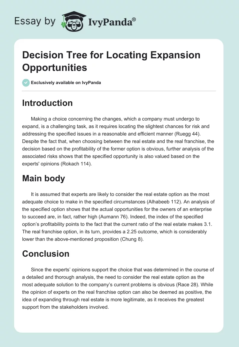 Decision Tree for Locating Expansion Opportunities. Page 1
