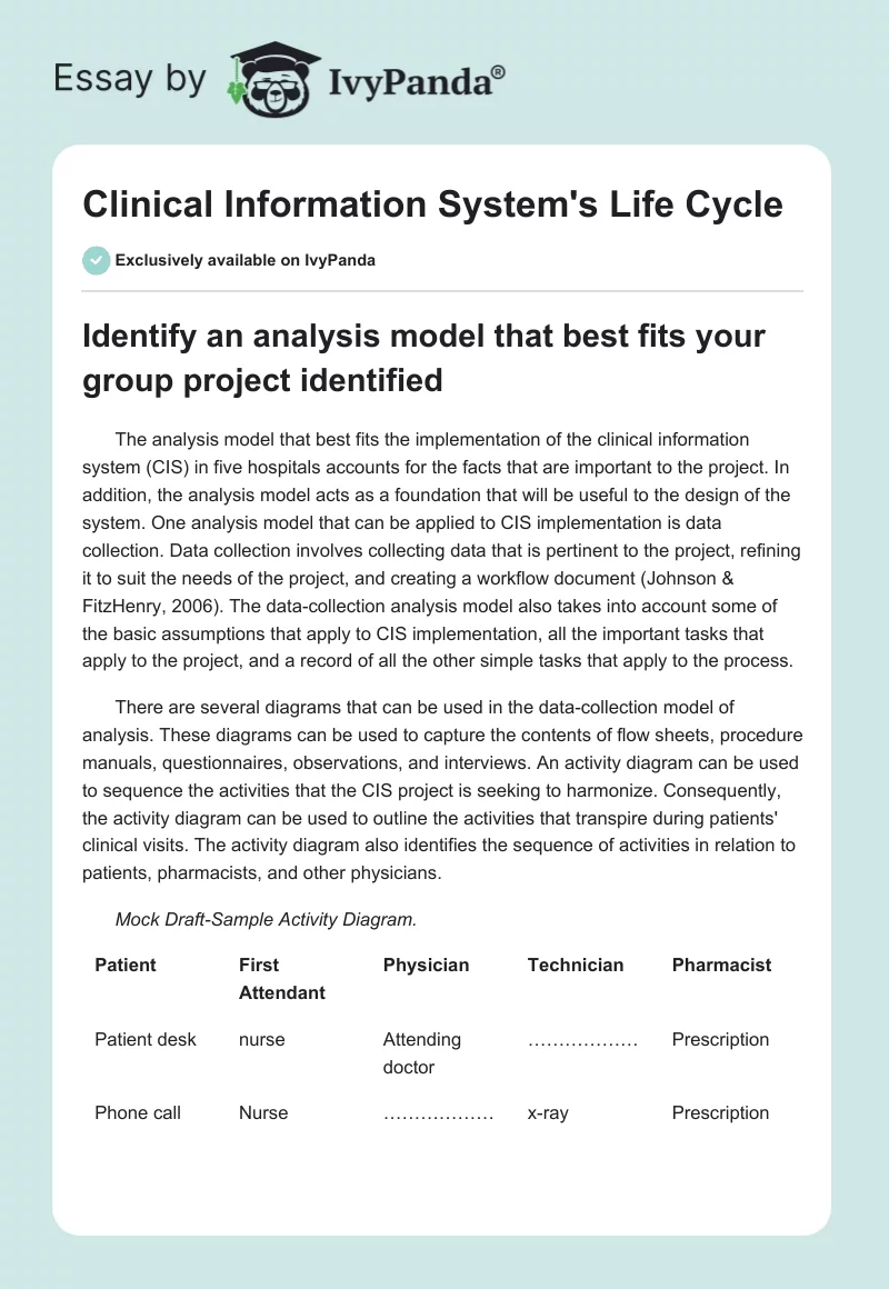 Clinical Information System's Life Cycle. Page 1