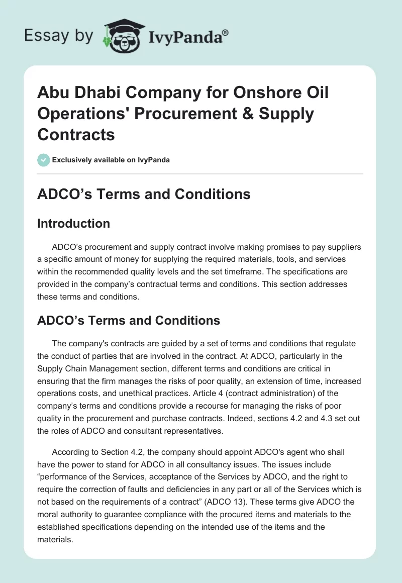 Abu Dhabi Company for Onshore Oil Operations' Procurement & Supply Contracts. Page 1