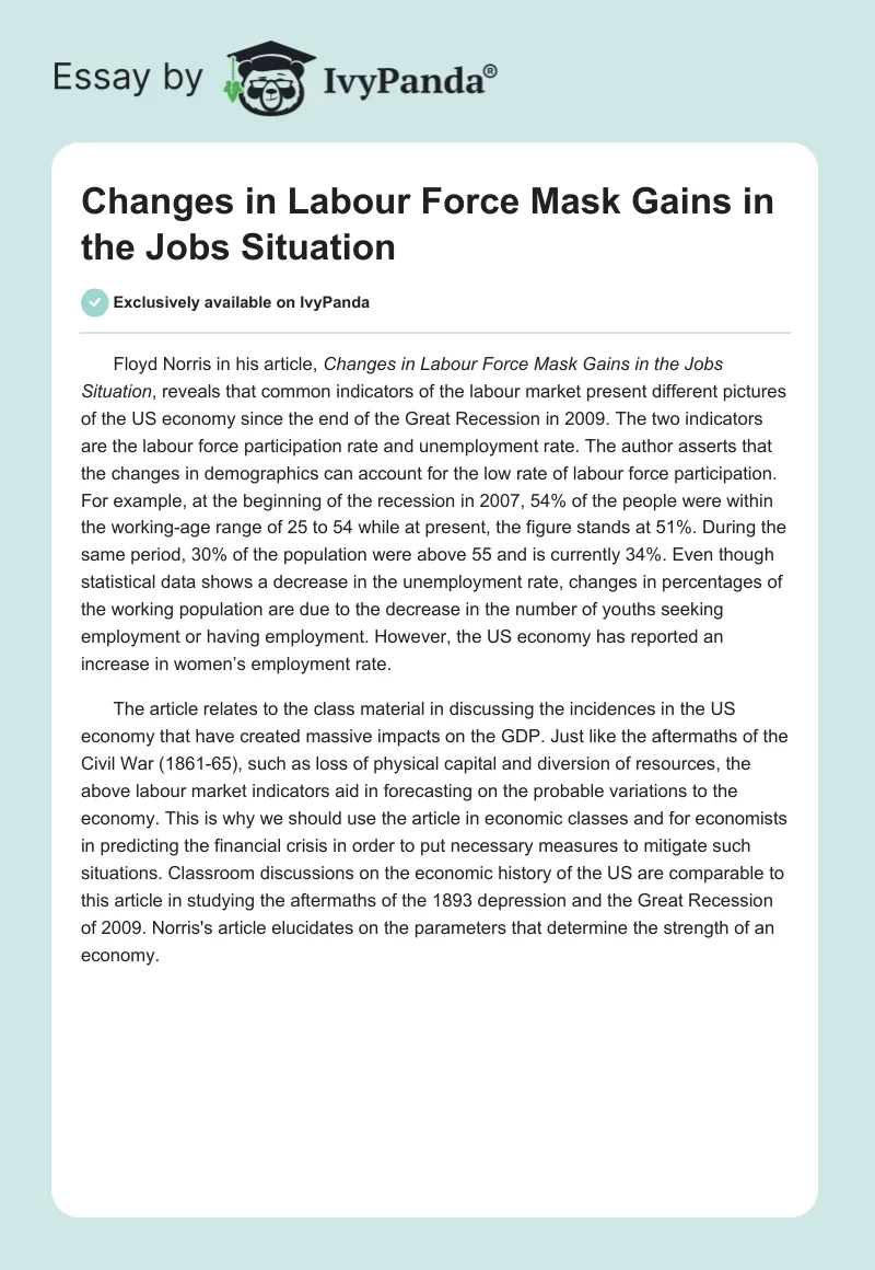 Changes in Labour Force Mask Gains in the Jobs Situation. Page 1