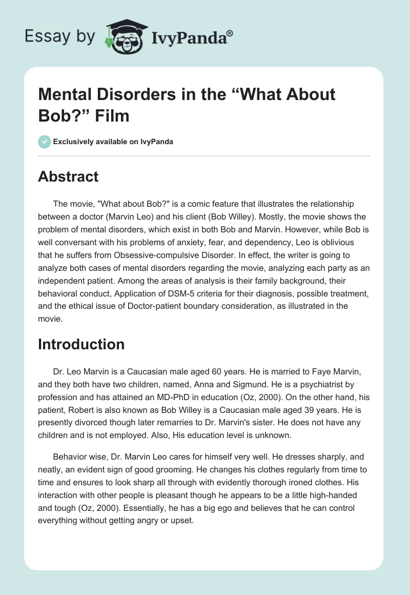 Mental Disorders in the “What About Bob?” Film. Page 1