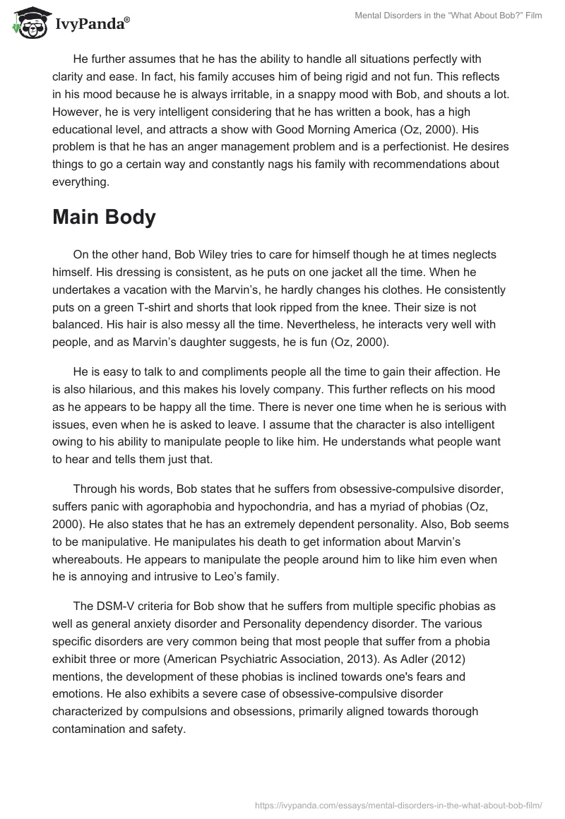 Mental Disorders in the “What About Bob?” Film. Page 2