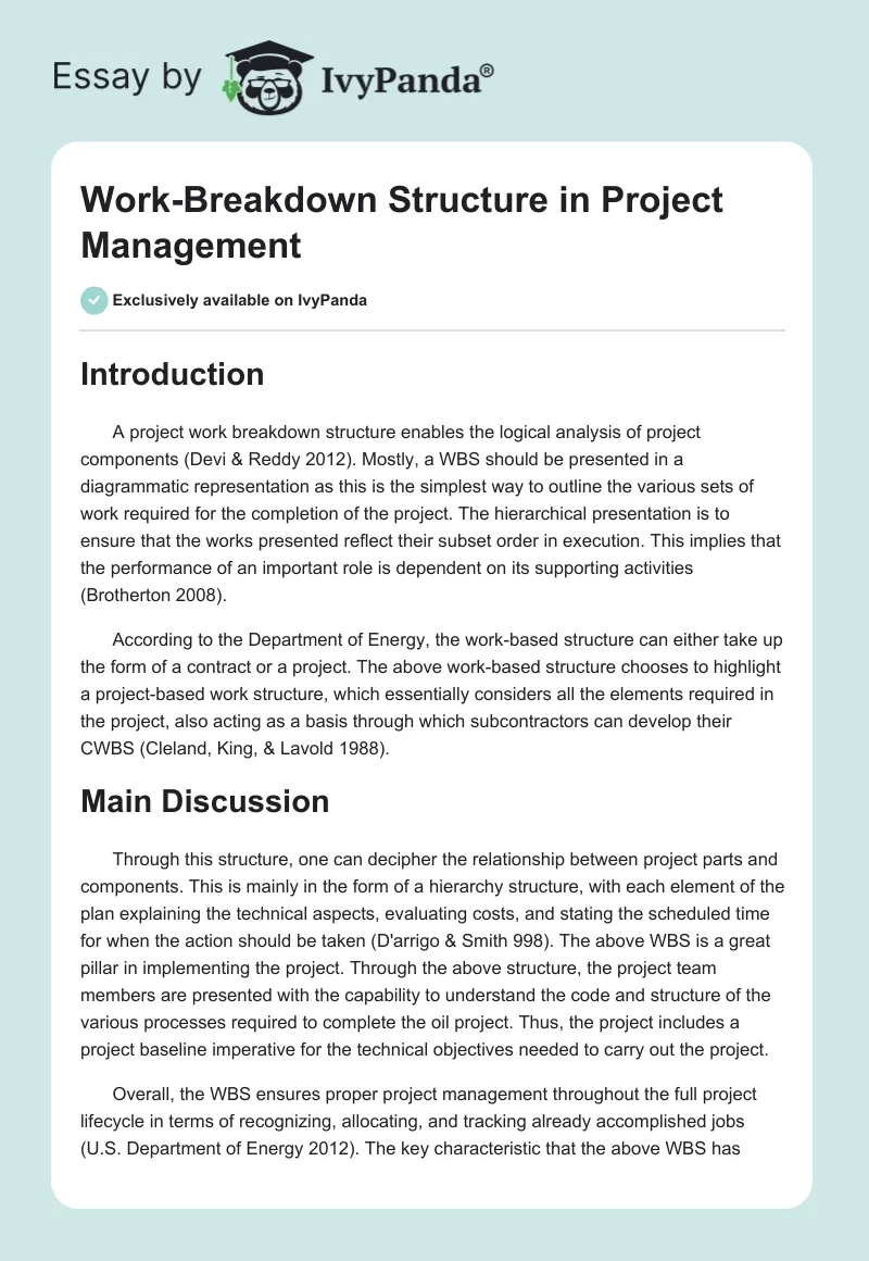 Work-Breakdown Structure in Project Management. Page 1