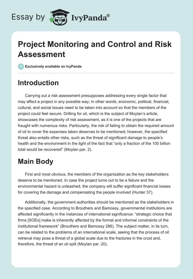 Project Monitoring and Control and Risk Assessment. Page 1