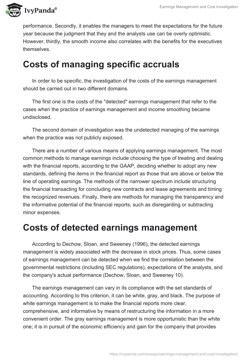 Earnings Management and Cost Investigation. Page 3