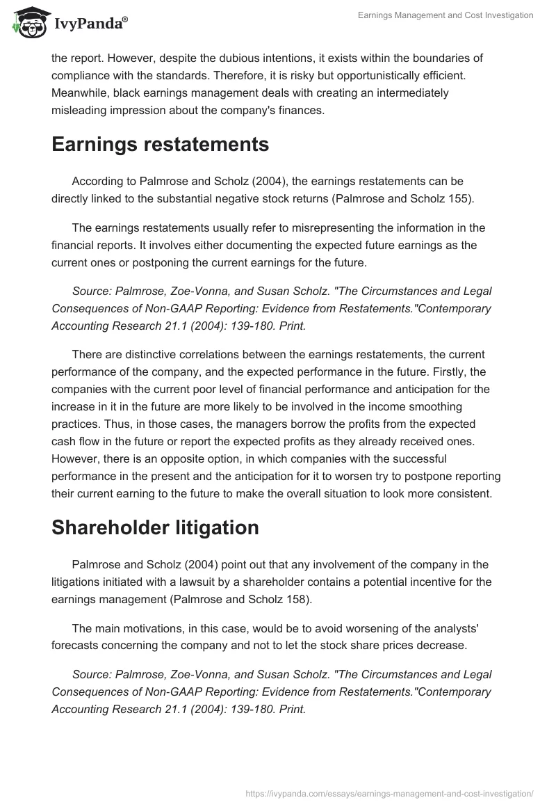 Earnings Management and Cost Investigation. Page 4