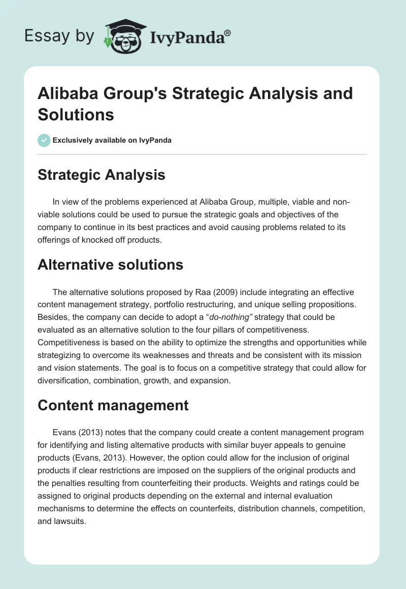 Alibaba Group's Strategic Analysis and Solutions. Page 1