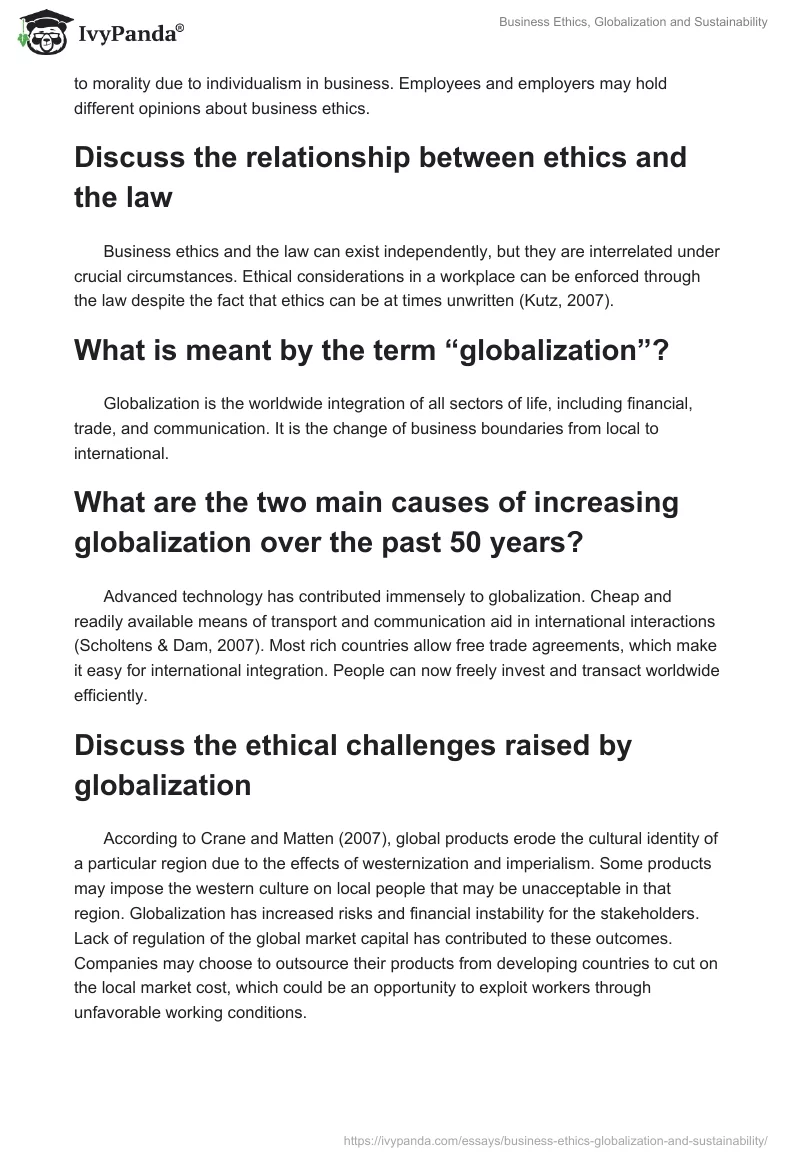 Business Ethics, Globalization and Sustainability. Page 2