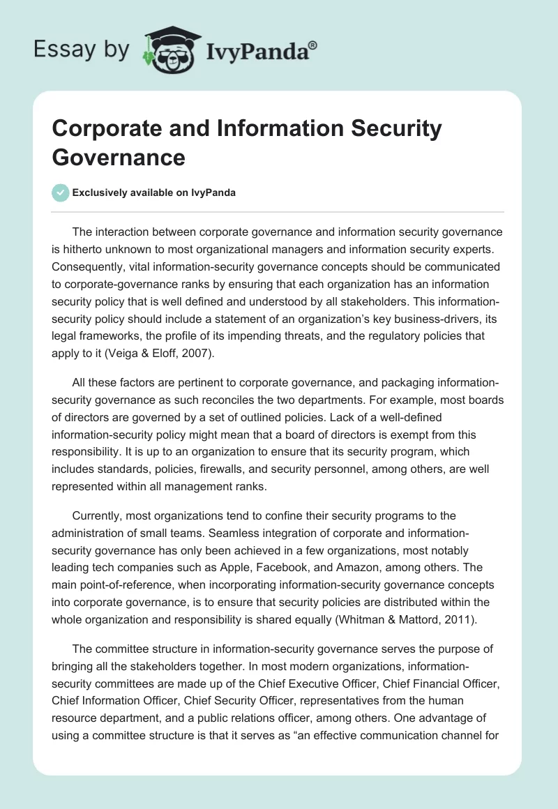 Corporate and Information Security Governance. Page 1