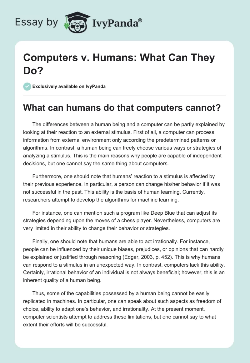 Computers vs. Humans: What Can They Do?. Page 1