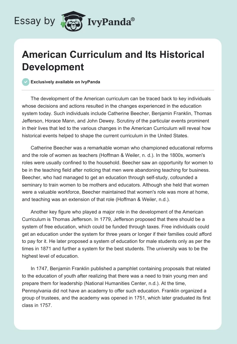 American Curriculum and Its Historical Development. Page 1