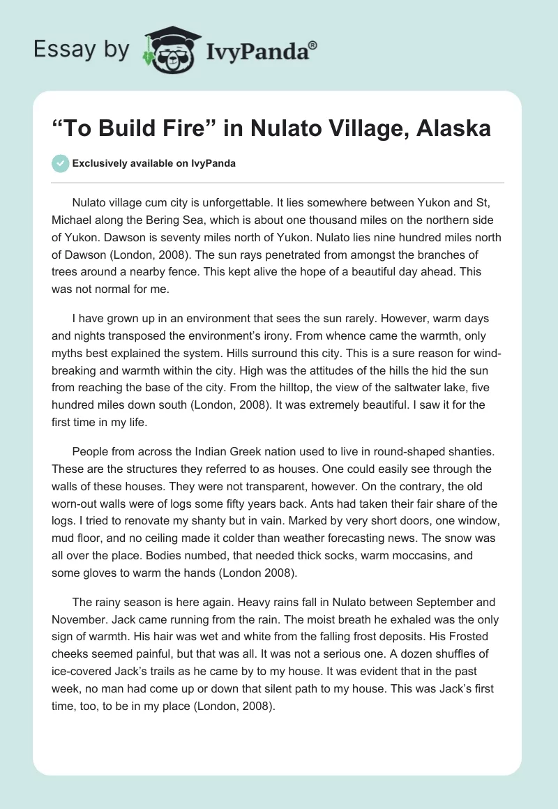 “To Build Fire” in Nulato Village, Alaska. Page 1