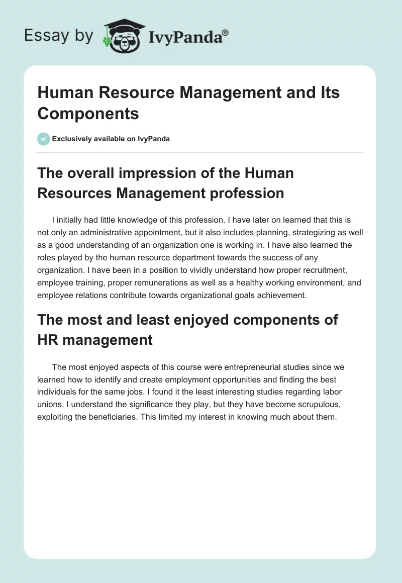 Human Resource Management and Its Components. Page 1