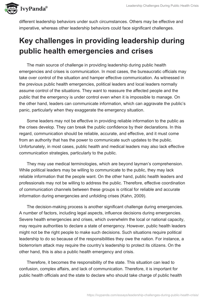 Leadership Challenges During Public Health Crisis. Page 2