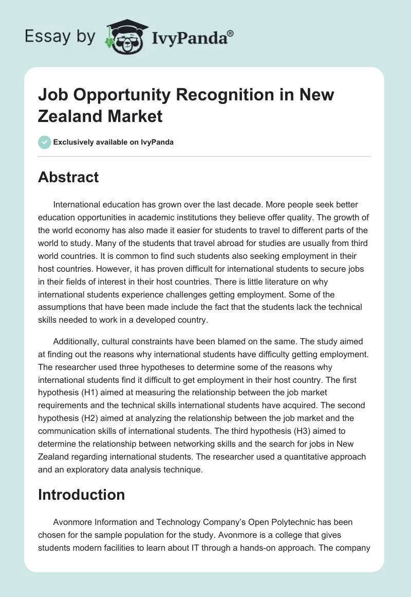 Job Opportunity Recognition in New Zealand Market. Page 1
