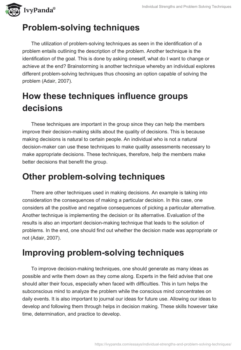 Individual Strengths and Problem Solving Techniques. Page 3