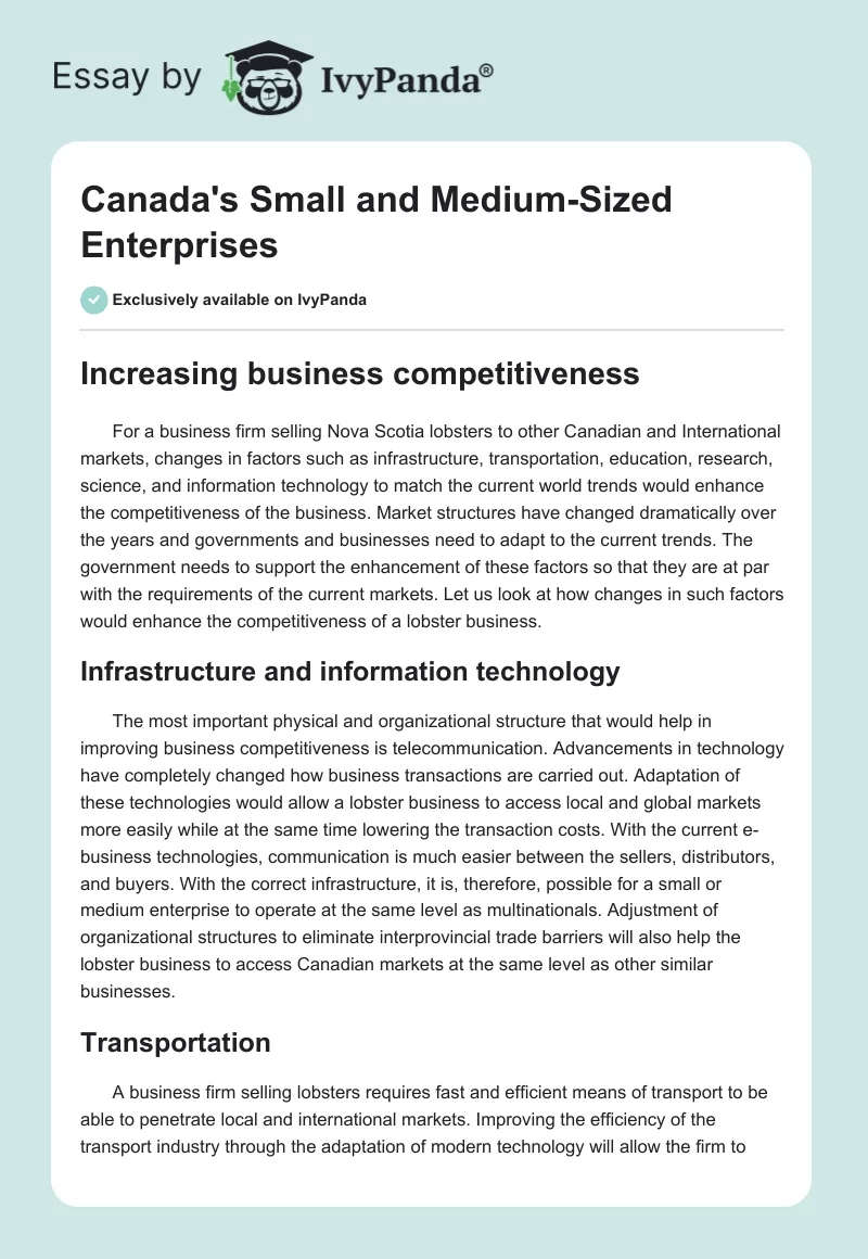 Canada's Small and Medium-Sized Enterprises. Page 1
