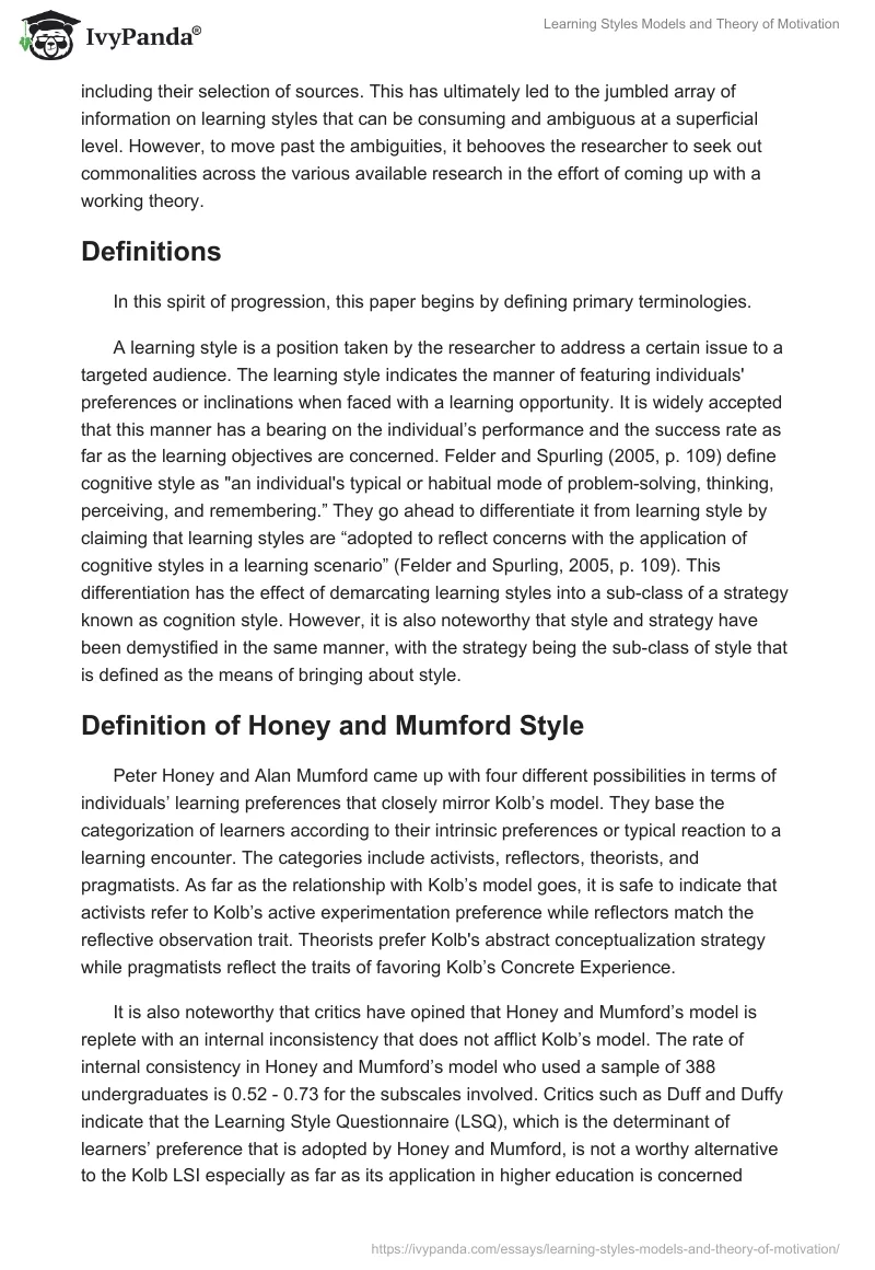 Learning Styles Models and Theory of Motivation. Page 2