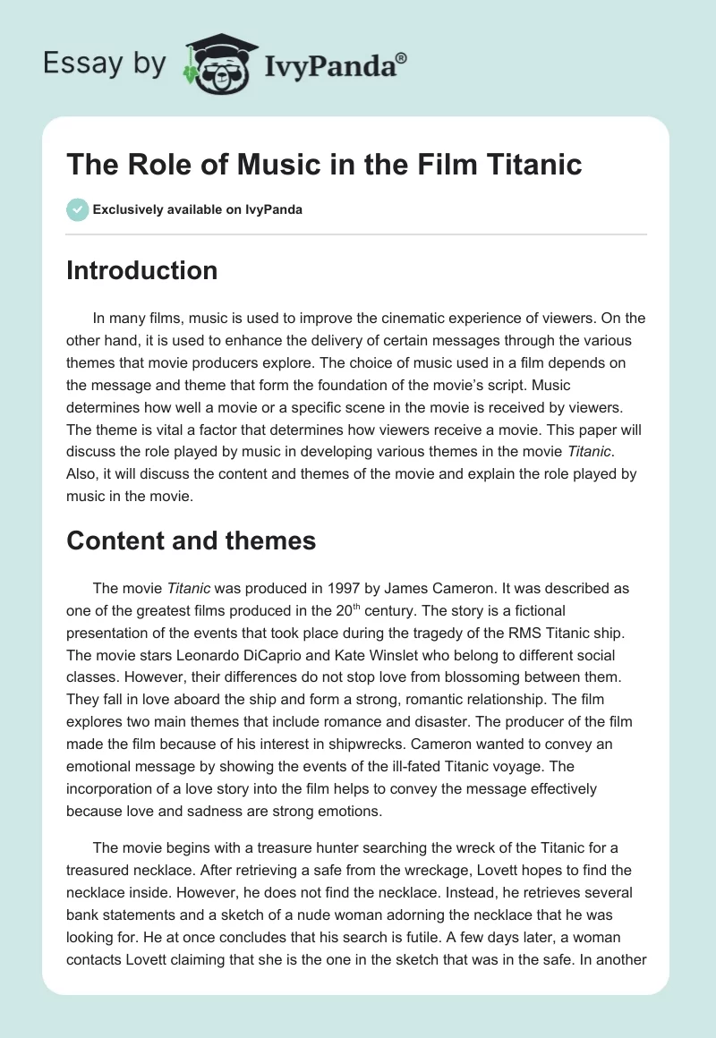 The Role of Music in the Film "Titanic". Page 1