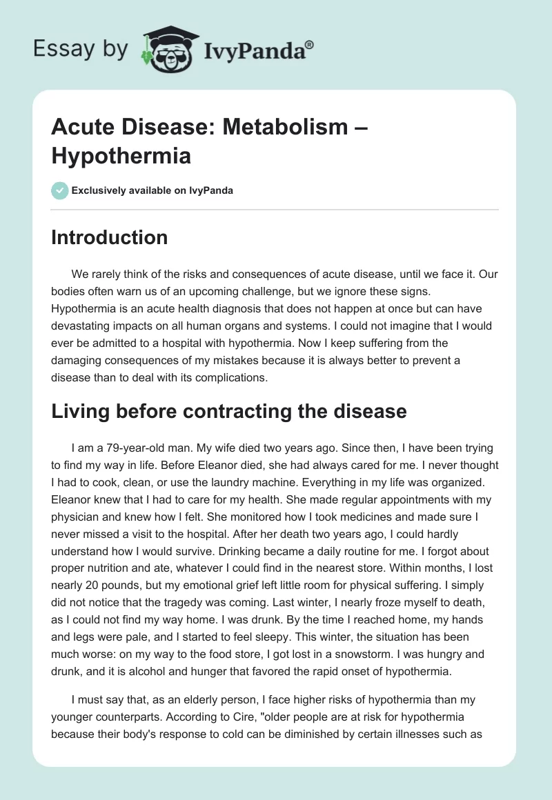 Acute Disease: Metabolism – Hypothermia. Page 1